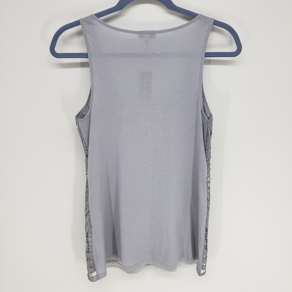 Express Metallic Crochet Tank Top Women Small Silver Scoop Neck Sleeveless New - Picture 2 of 9